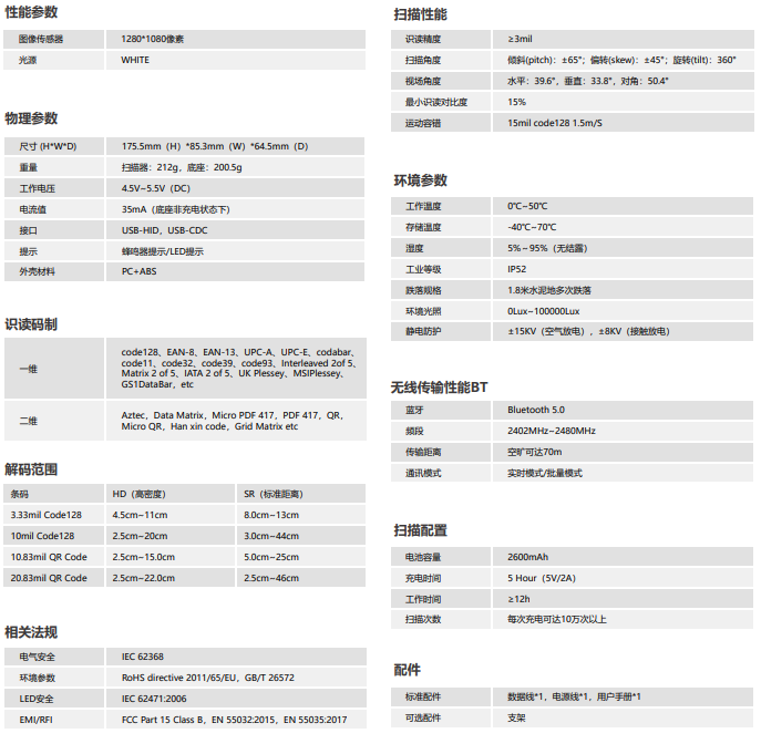 盈达iData J15-BT手持式扫码枪参数图 盈达iData J15-BT手持式扫码枪参数图