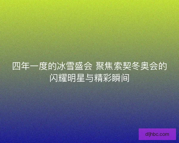 四年一度的冰雪盛会 聚焦索契冬奥会的闪耀明星与精彩瞬间